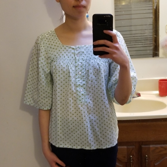 TRAMP polka dot square neck blouse s - Picture 7 of 8